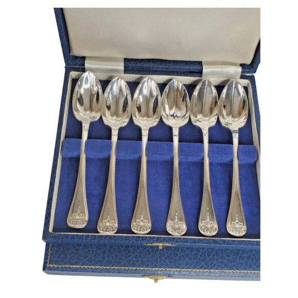 Vintage Mappin & Webb Silver-Plated Hanoverian Shell Dessert Spoons – Set of 6, - Picture 2 of 9